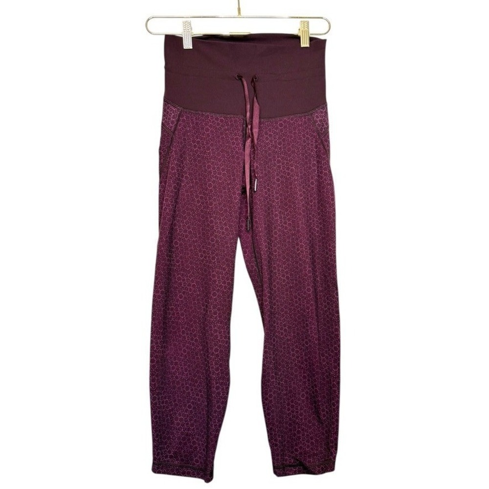 Lululemon Shake It Out Crop High Rise Leggings Raspberry Drawstring Size 6
